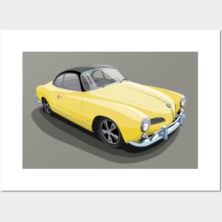 karmann ghia in yellow Posters and Art